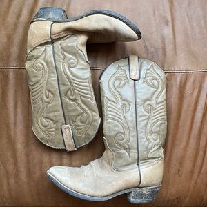 Vintage + Leather Cowboy Boots + Tan + Women’s 8